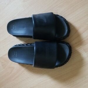 Black Braided Platform Slides